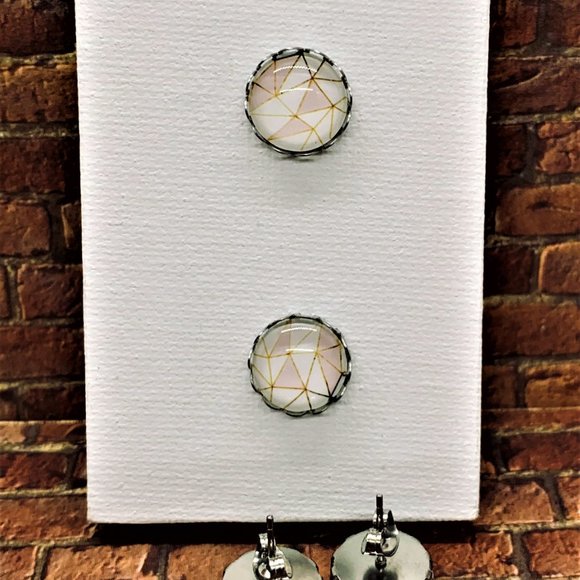 Hand Crafted 12 mm earrings- pink, gold, white - Picture 10 of 16